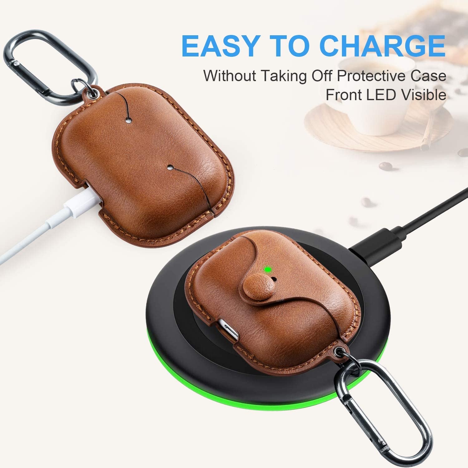 Maxjoy for Airpods Pro 2 Case Leather, Airpods Pro Leather Case Cover with Keychain Airpod Strap Compatible with Apple Airpod Pros 2Nd Generation 2023 2022/Airpods Pros 2019 (Front LED Visible), Brown