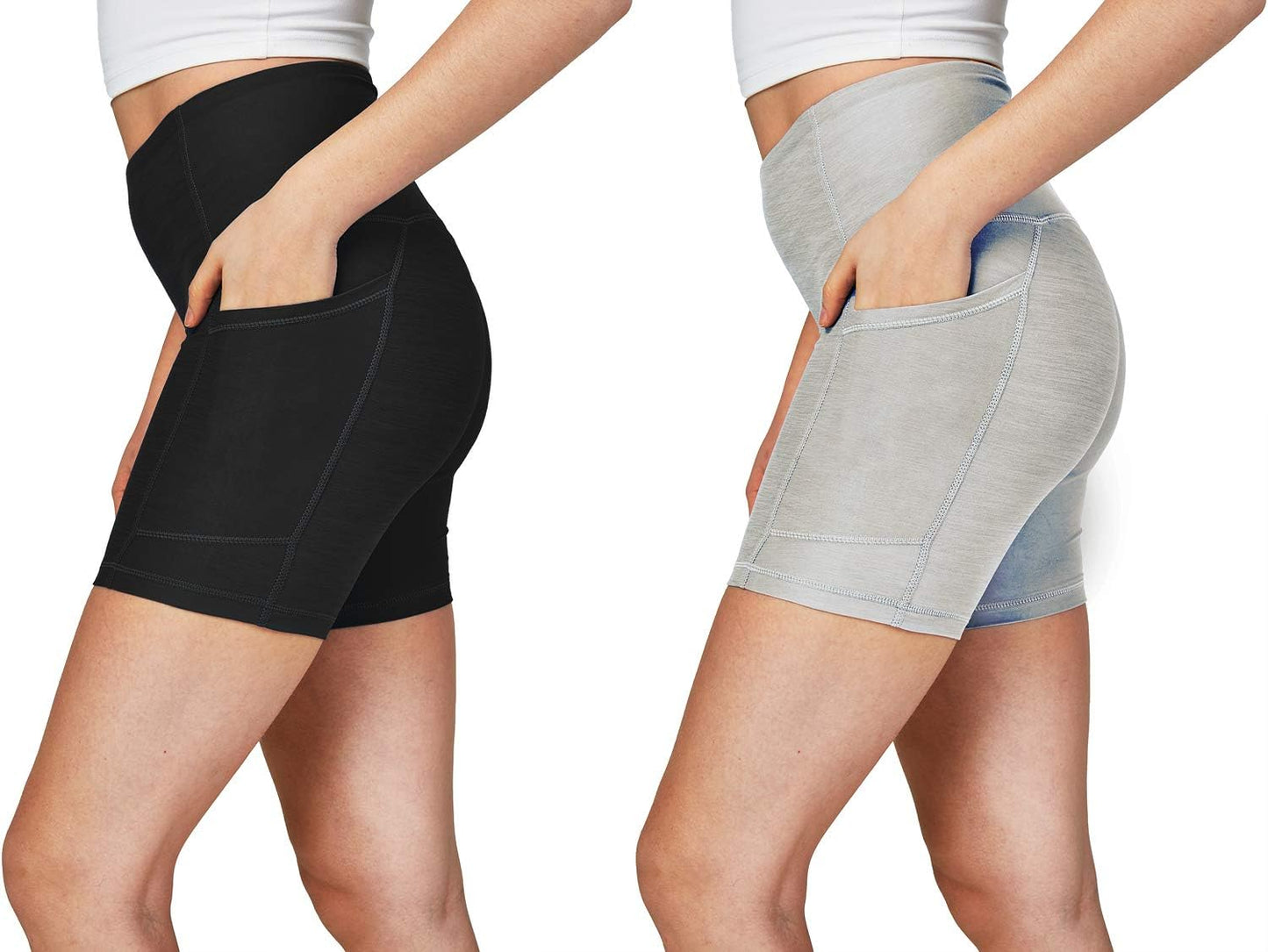 DEVOPS Women'S 2-Pack High Waist Workout Yoga Running Exercise Shorts with Side Pockets