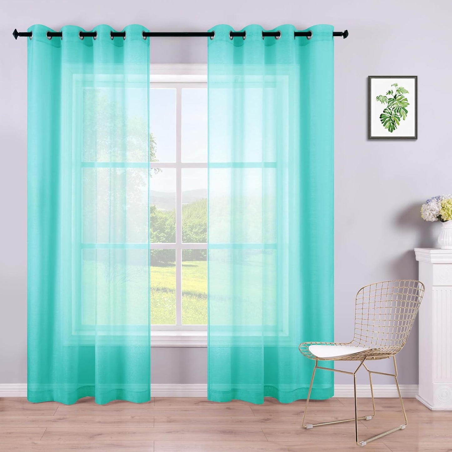 KOUFALL Silver Sheer Curtains, Luxury Curtain for Living Room Bedroom, Light Grey Grommet Backdrop Curtains for Party, 52 X 84 Inch Length, 2 Panels Set, Gray