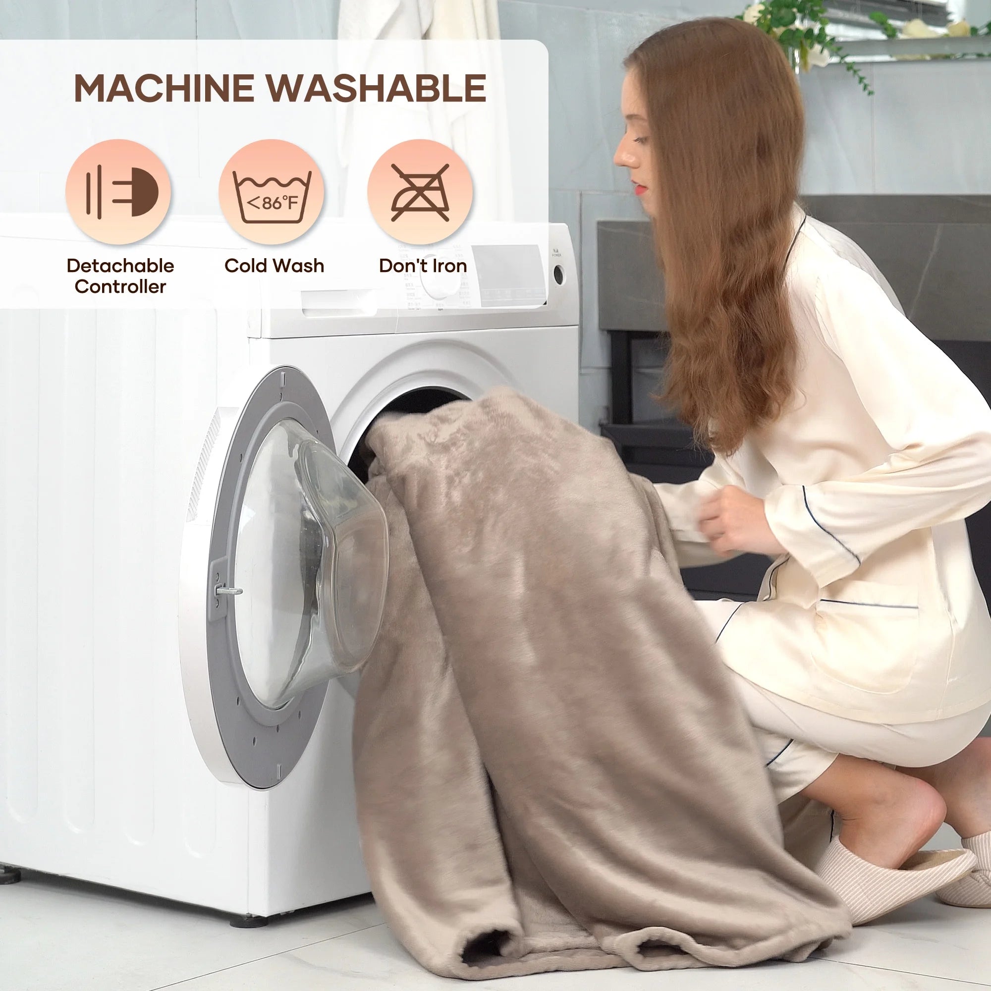 Electric Blanket 72" X 84" Full Size Heated Blanket, Fast Heating, 6 Heating Levels, 10H Auto-Off, Machine Washable - Linen