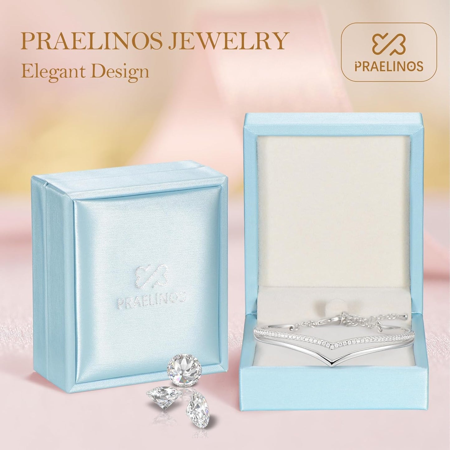 Praelinos Minimalistic Bracelets for Women White/Rose Gold Plated Charm Silver Tone Bracelet 5A Cubic Zirconia Jewelry Christmas Birthday Valentine Mother'S Day Gifts for Mom Women Wife Her