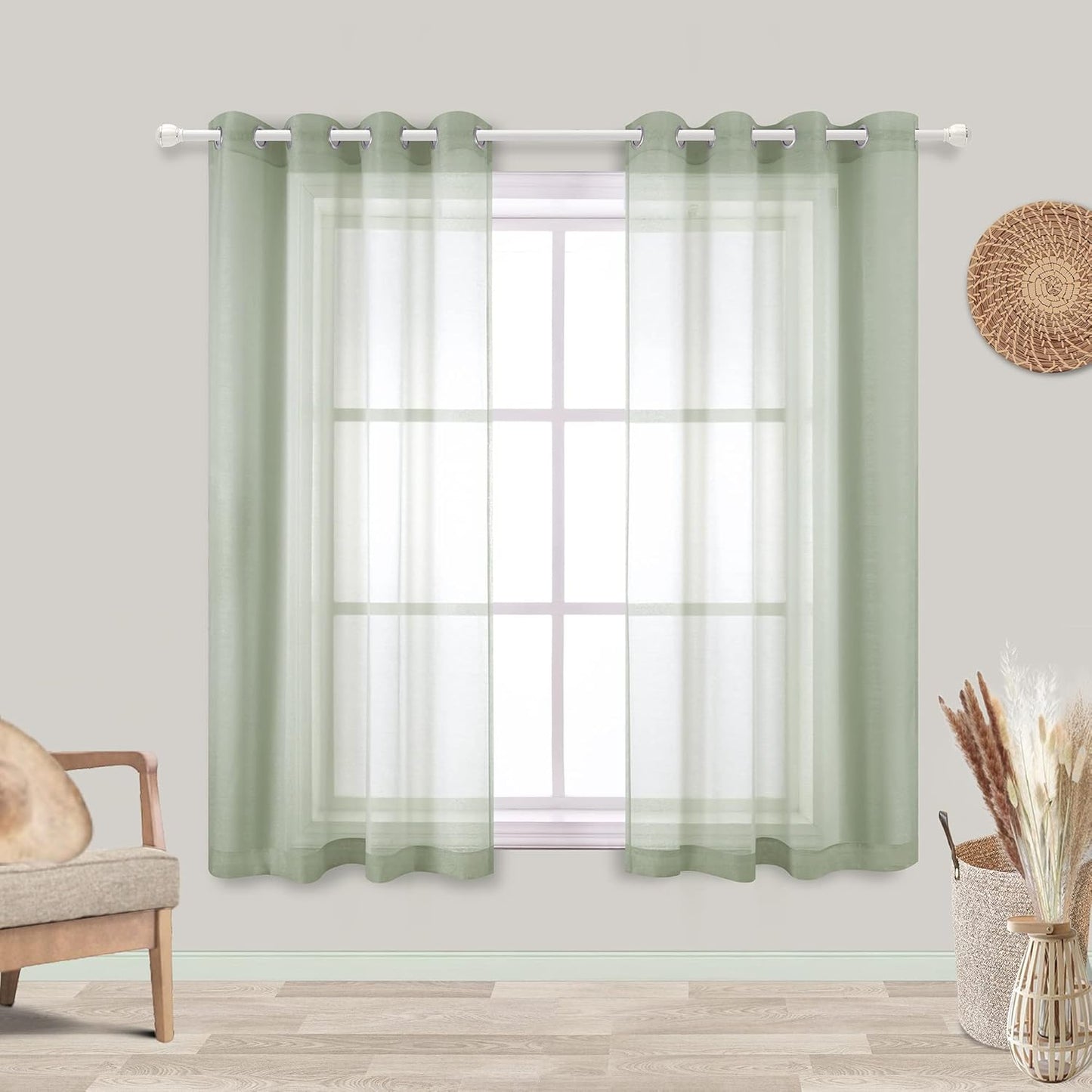 KOUFALL Silver Sheer Curtains, Luxury Curtain for Living Room Bedroom, Light Grey Grommet Backdrop Curtains for Party, 52 X 84 Inch Length, 2 Panels Set, Gray