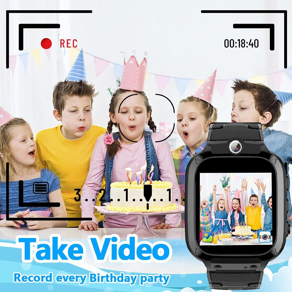 OVV Kids Game Smart Watch for Boys Girls with Dual Camera Video Recording 14 Puzzle Games Music Player Flashlight Alarm Clock Calculator 12/24 Hr Touch Screen Children Age 4-12 Learning Toys (Black)