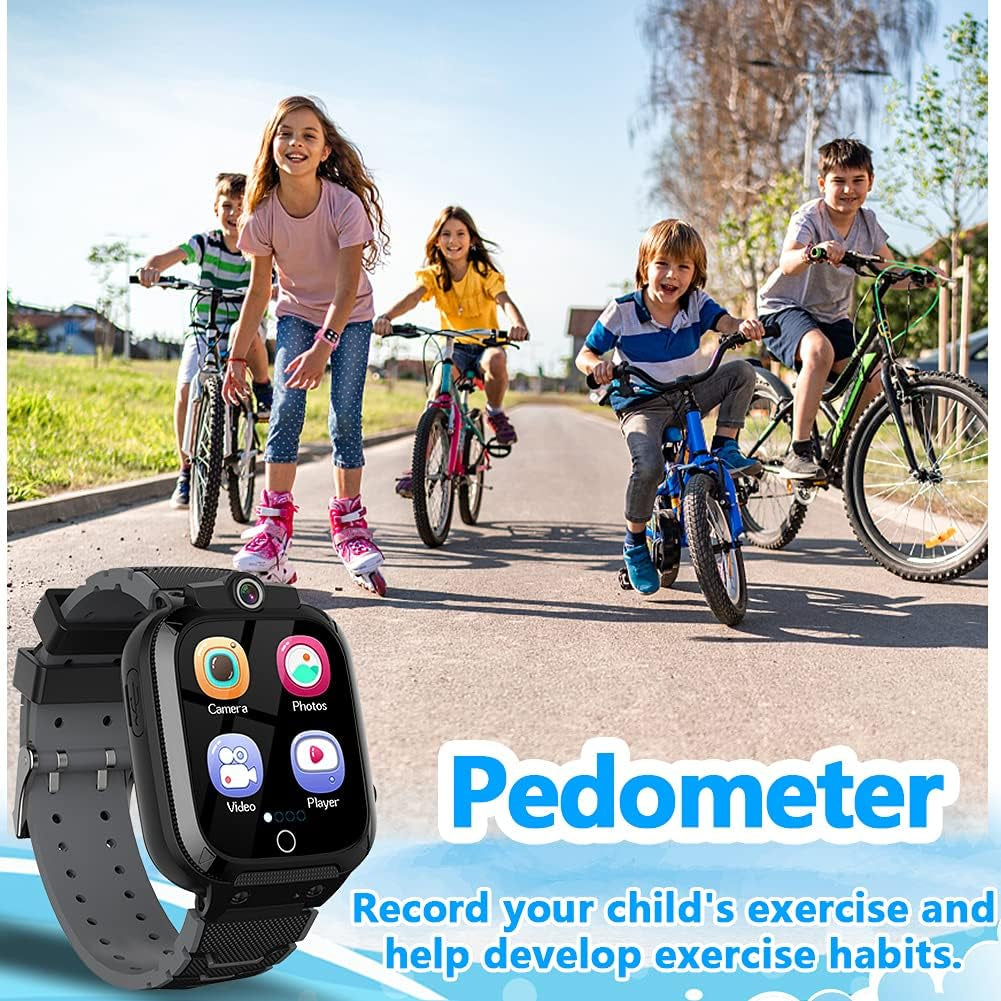 OVV Kids Game Smart Watch for Boys Girls with Dual Camera Video Recording 14 Puzzle Games Music Player Flashlight Alarm Clock Calculator 12/24 Hr Touch Screen Children Age 4-12 Learning Toys (Black)