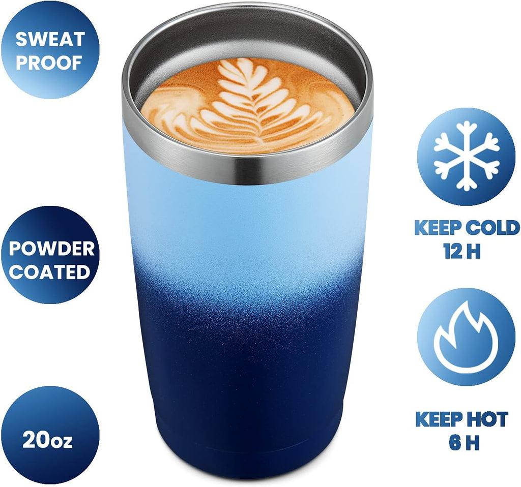 20Oz/4 Pack Stainless Steel Coffee Tumbler with Lid and Straw, Double Wall Vacuum Insulated Travel Mug, Durable Powder Coated Coffee Cups for Hot & Cold Drink (Pansy, 4 Pack)