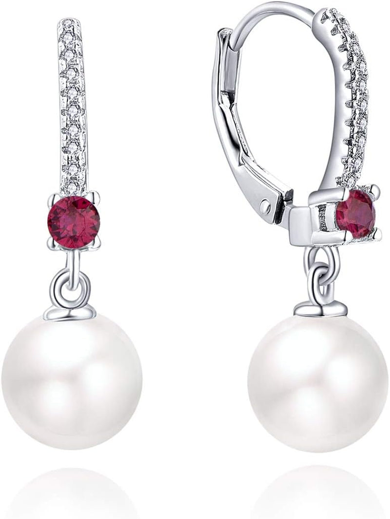JO WISDOM 925 Sterling Silver Freshwater Pearl Hoop Earrings with Dangle Real Pearl,Simulated Pearls