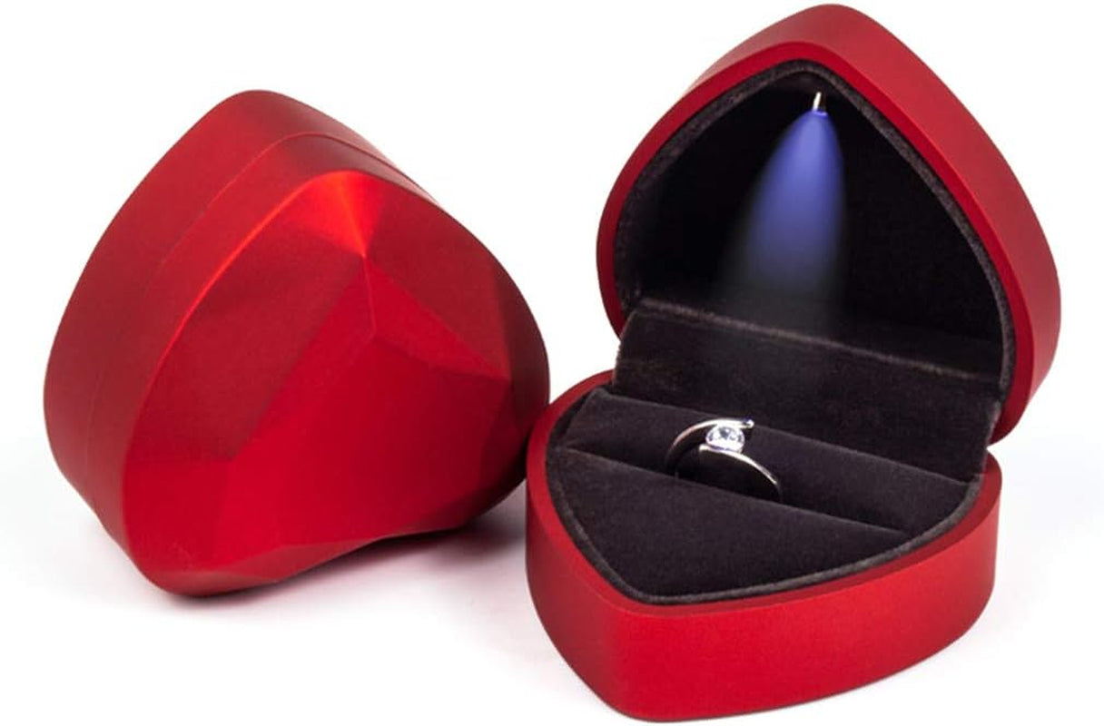 Isuperb Heart Shaped Ring Box LED Light Engagement Ring Boxes Jewelry Gift Box for Proposal Wedding Valentine'S Day Anniversary Christmas (Navy Blue)
