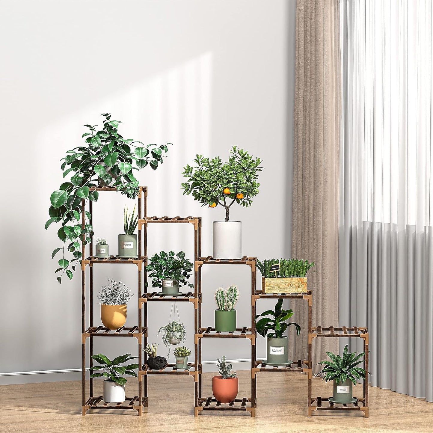New England Stories Wood Plant Stand Indoor, Outdoor for Multiple Plants, Tiered Plant Shelf Ladder Table Plant Pot Stand for Living Room, Patio, Balcony