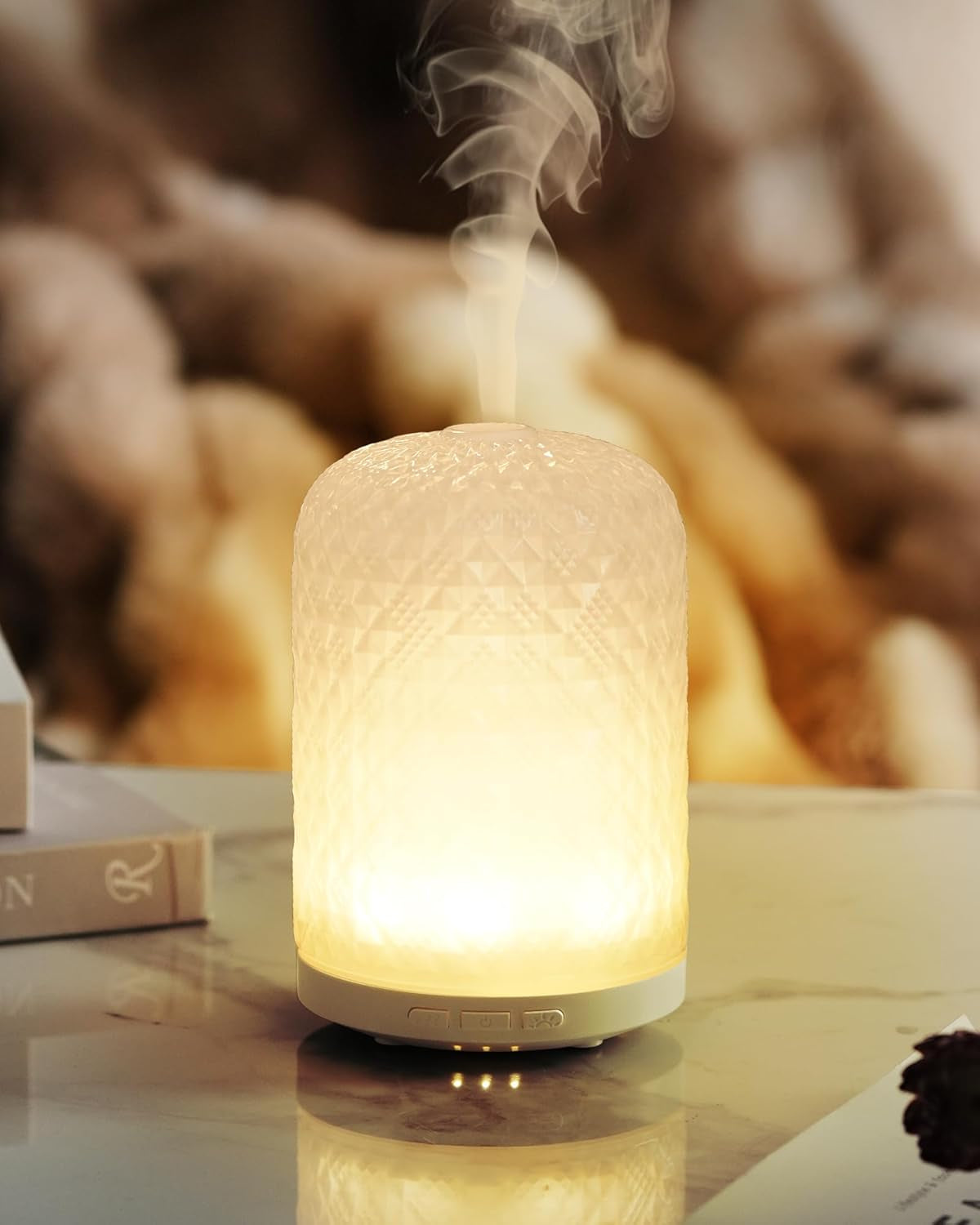 Essential Oil Diffuser,110Ml Diffusers for Essential Oils Large Room, Ceramic Diffusers Decorative Ultrasonic Defuzzer, Ideal for Aesthetic Home,Dorm Décor, Yoga,White