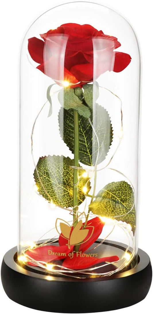 Beauty and the Beast Rose, Rose Flower Gifts for Women, Gifts for Her, Birthday Gifts for Womens, Eternal Rose Artificial Flower Light up Rose in Glass Dome, Glass Roes Flower Gifts for Her