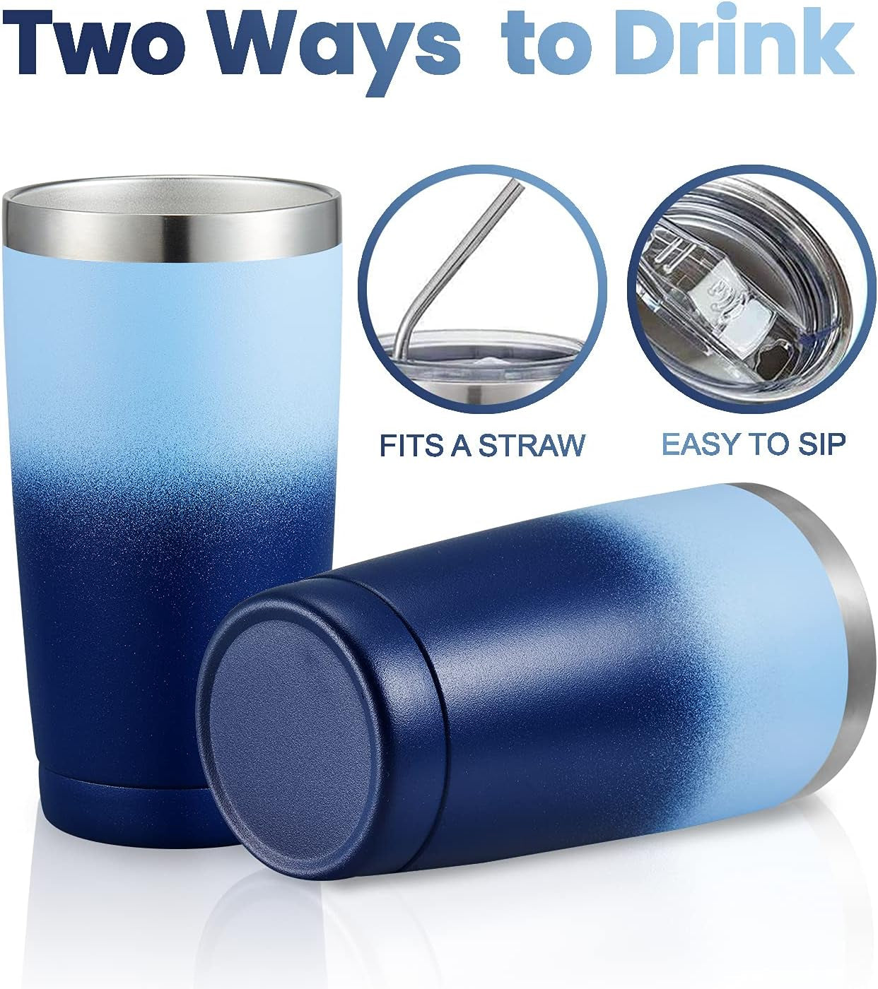 20Oz/4 Pack Stainless Steel Coffee Tumbler with Lid and Straw, Double Wall Vacuum Insulated Travel Mug, Durable Powder Coated Coffee Cups for Hot & Cold Drink (Pansy, 4 Pack)