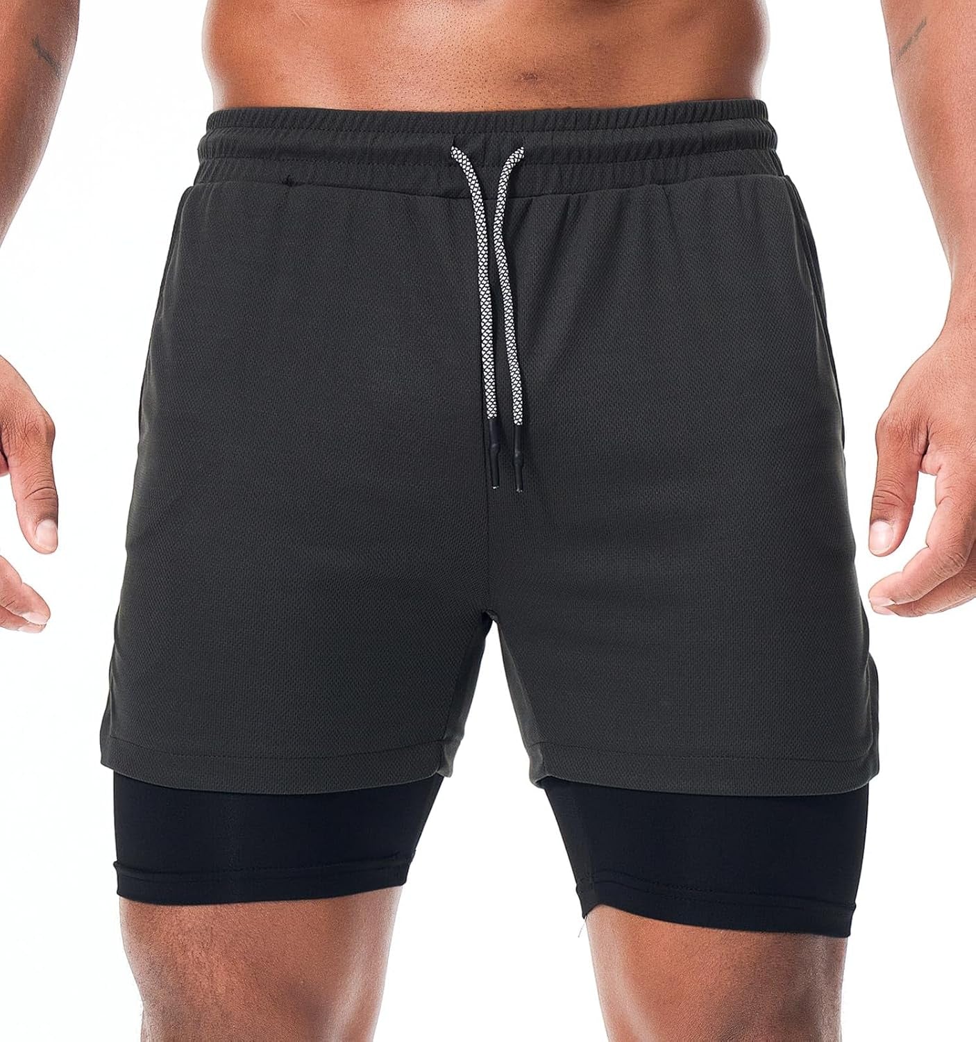 Surenow Men'S Athletic Running Shorts Quick Dry Workout Shorts 2 in 1 Shorts 5" Gym Running Shorts for Men with Phone Pocket