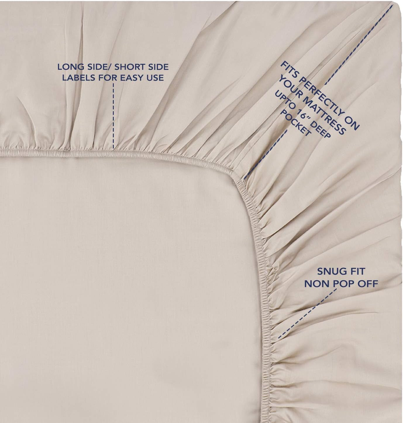 CRAFTSWORTH 100% Organic Cotton Sheets Twin 3 Piece Set Beige Extra Deep Pocket Sheet Sets Flat Sheet Fitted Sheet Pillowcase Better than Percale Hotel Luxury Quality Sheet GOTS Certified