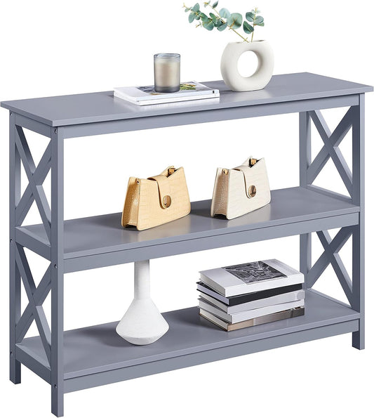 Yaheetech Console Table with 3 Storage Shelves, Entryway Table Sofa Side Table Narrow Long Bookshelf for Hallway Living Room, Accent Furniture, Gray