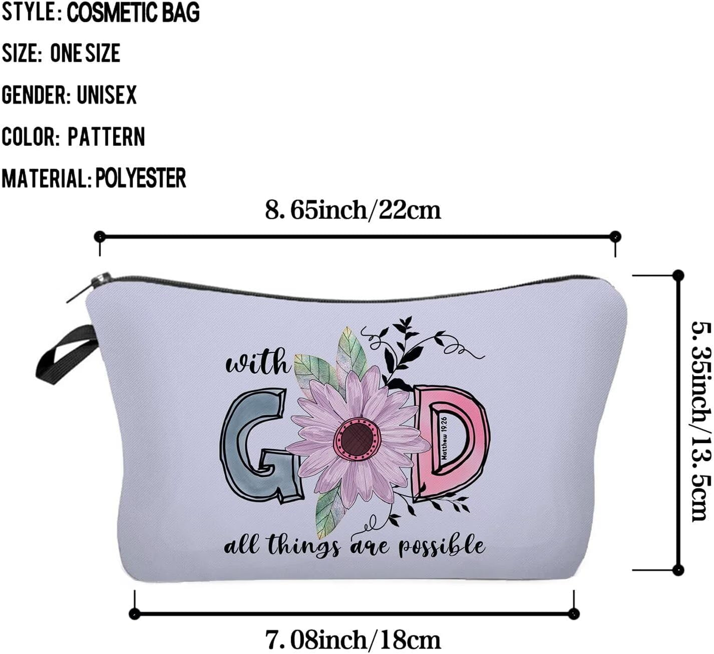 Bible Quotes Makeup Bag Small Organizer Zipper Pouch with God All Things Are Possible Cosmetic Bag Christian Present for Women Friends