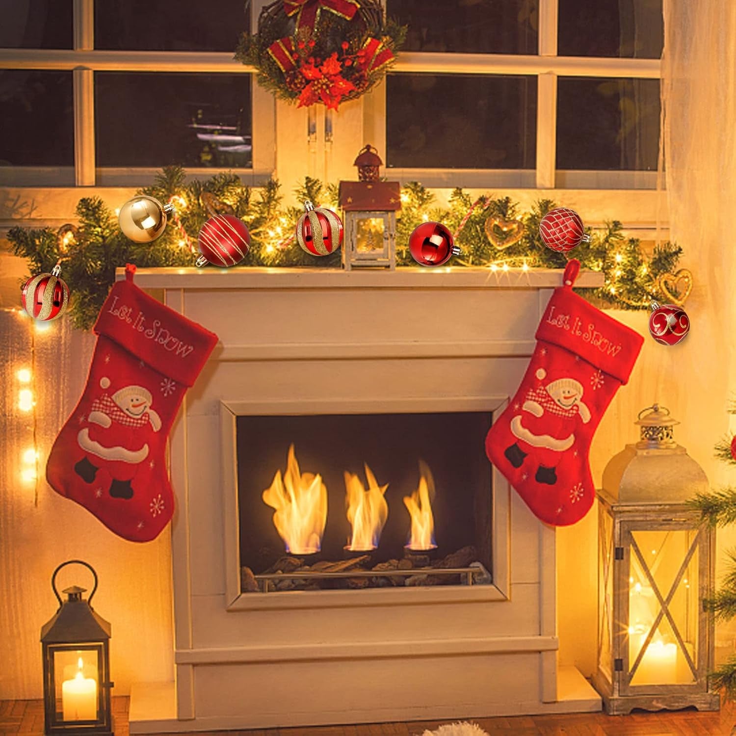 30Pcs Christmas Tree Ball Ornaments Set, Red and Gold, Colored Shatterproof Plastic Decorative Baubles Decorations for Xmas Tree Decor Holiday Party Wedding Decoration, 60Mm/2.36"