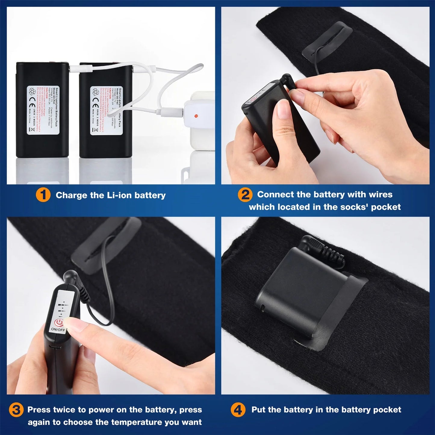 Rechargeable Electric Heated Socks for Men Women,4000Mah Battery Powered Unisex Warm Winter Heat Socks for Outdoor Riding Camping Hiking Motorcycle Skiing,Black ,M