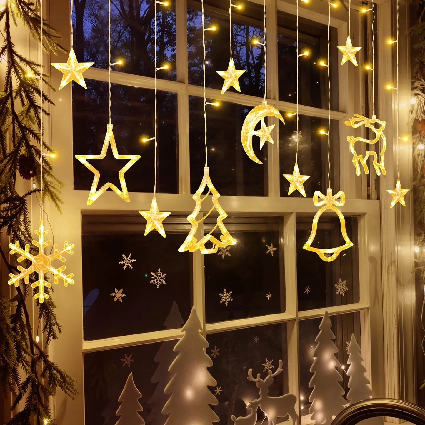 Christmas Decorations, 11.5FT Christmas Hanging Curtain Lights for Indoor Outdoor Window Home Xmas Decor