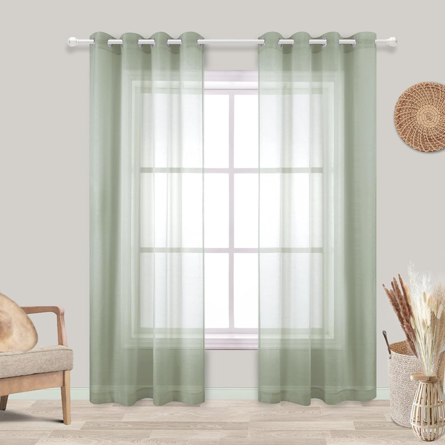 KOUFALL Silver Sheer Curtains, Luxury Curtain for Living Room Bedroom, Light Grey Grommet Backdrop Curtains for Party, 52 X 84 Inch Length, 2 Panels Set, Gray