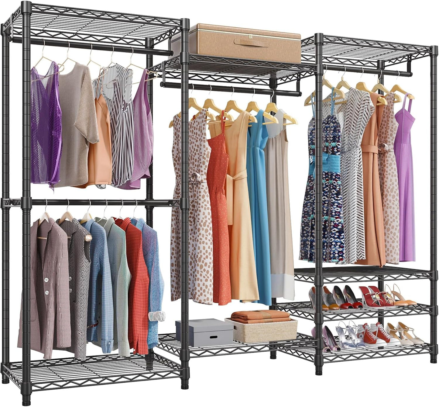 VIPEK V5 Portable Closet Wardrobe Heavy Duty Clothes Rack, Freestanding Clothing Racks with 4 Hang Rods & 8 Shelves, Adjustable Custom Closet Racks, 68.9" L X 15.7" W X 76.4" H, Max Load 800LBS, White