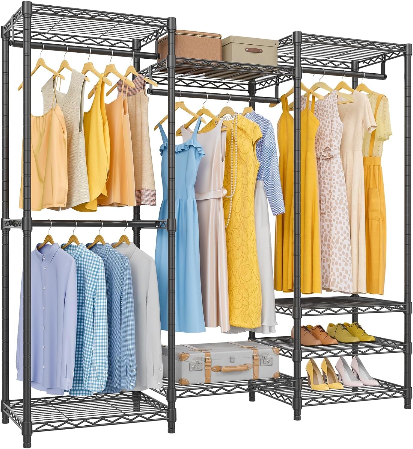 VIPEK V5 Portable Closet Wardrobe Heavy Duty Clothes Rack, Freestanding Clothing Racks with 4 Hang Rods & 8 Shelves, Adjustable Custom Closet Racks, 68.9" L X 15.7" W X 76.4" H, Max Load 800LBS, White