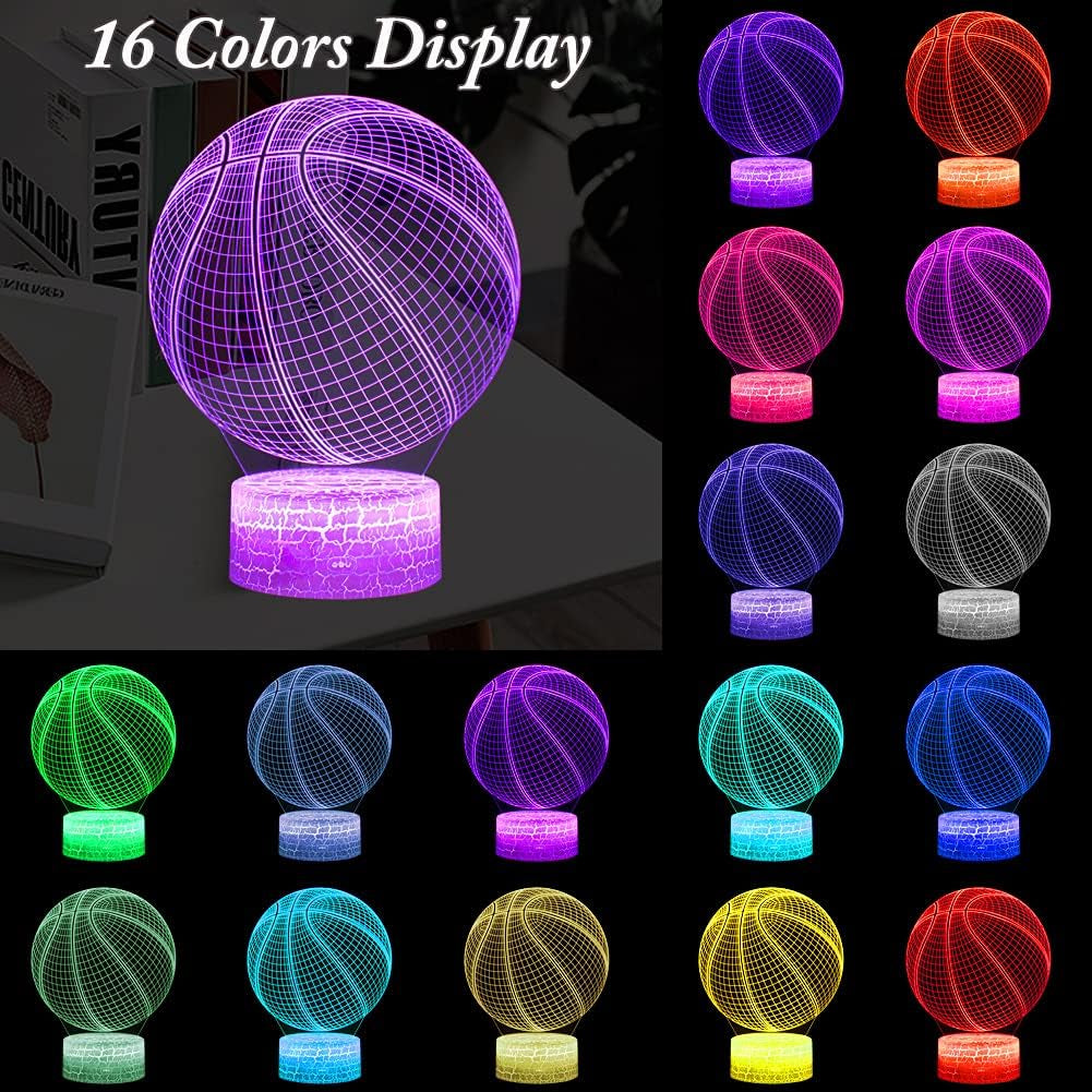 Basketball Night Light,3D LED Illusion Lamp with Remote Controller and USB Cable 16 Colors Changeable Lights Best Birthday Xmas Gift for Basketball Player Children