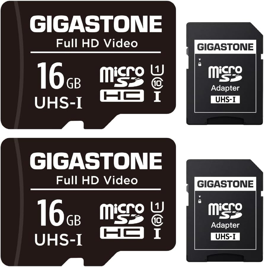 GIGASTONE 16GB Micro SD Card 2-Pack, FHD Video, Surveillance Security Cam Action Camera Drone, 85Mb/S Micro SDHC UHS-I U1 Class 10