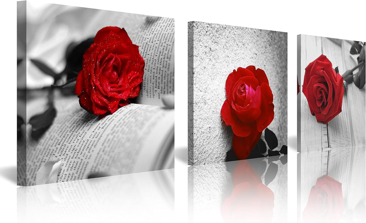 NAN Wind Canvas Print 3 Pcs Black and White Red Rose Canvas Art Painting Abstract Wall Art Decorations Flower Picture on Canvas for Home Decor Stretched and Framed (16X16Inchx3Pcs, A-Rose)