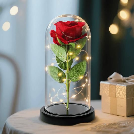 Forever Rose Red Roses with LED Lights, Eternal Flowers, Romantic Party Christmas Decorations, Valentine'S Day, Mother'S Day Gifts