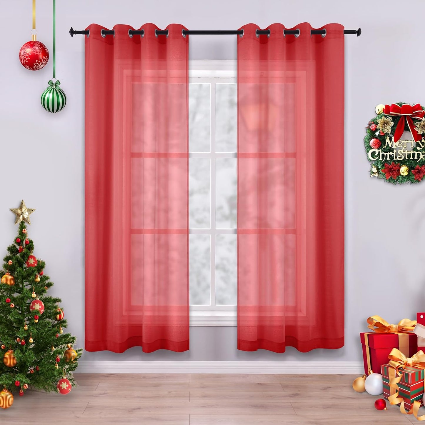 KOUFALL Silver Sheer Curtains, Luxury Curtain for Living Room Bedroom, Light Grey Grommet Backdrop Curtains for Party, 52 X 84 Inch Length, 2 Panels Set, Gray