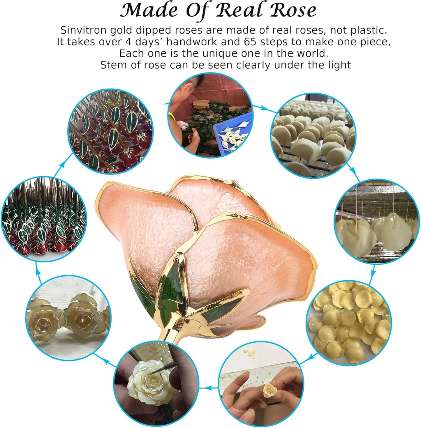 Sinvitron Gold Dipped Infinity Rose Forever Flower Decor, Resin Preserved Real Rose Birthday Gift for Women, Anniversary Present for Mom (Pink)