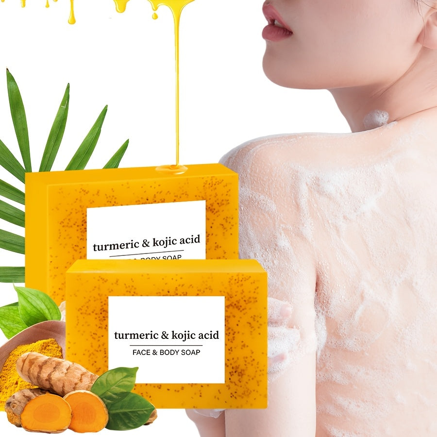 Turmeric and Kojic Acid Soap - Moisturizing, Unisex-Adult, Deeply Cleanses and Moisturizes - Rich in Turmeric, Vitamin E, Olive Oil, Suitable for All Types of Hair and Light Beige
