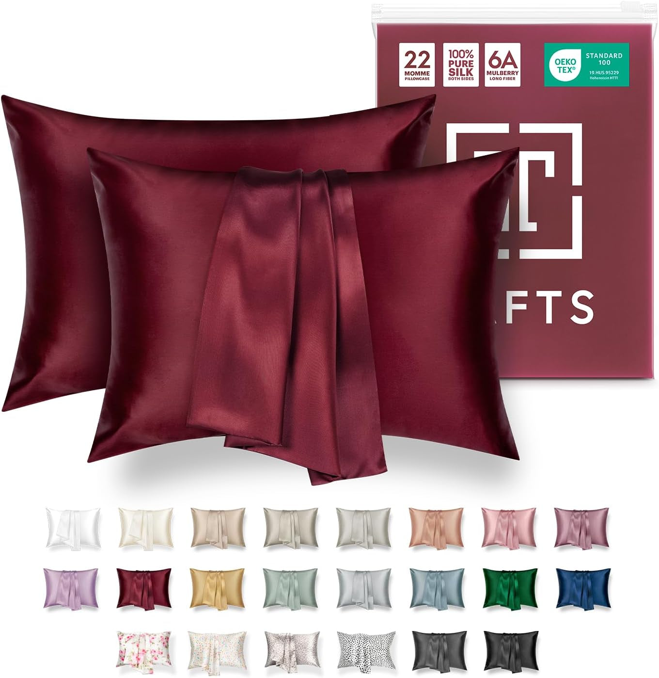 Tafts Pillow Cases - 22Mm 100% Pure Mulberry 6A Silk Pillowcase for Hair & Skin with Zipper Closure, Cooling, Natural, Organic, Double Sided Silk Pillow Case (Midnight Black, Queen 20X30 1Pc)