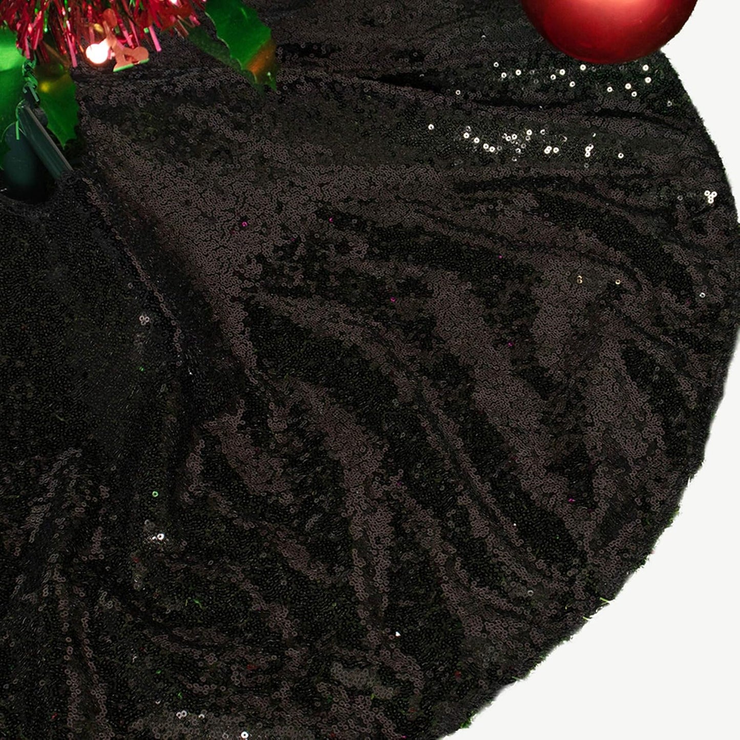 AMZLOKAE 48'' Black Sequin Tree Skirt - Sparkle Christmas/Halloween/Xmas Tree Skirt - Fits 5Ft to 7Ft Trees