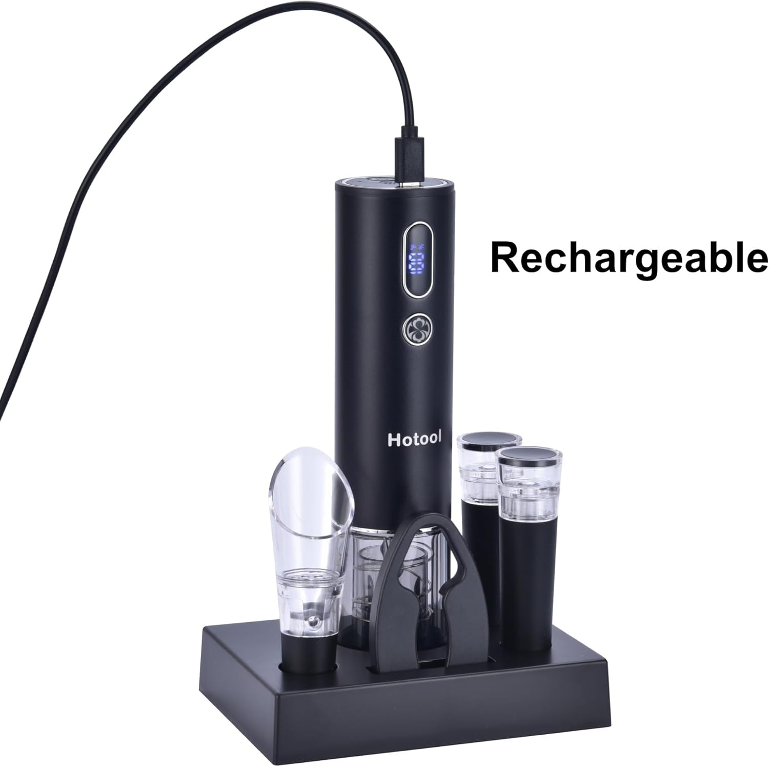 Electric Wine Opener Set with Base – Rechargeable Wine Bottle Opener with Foil Cutter, Wine Aerator and Wine Stoppers – Wine Accessories Gift for Wine Lovers