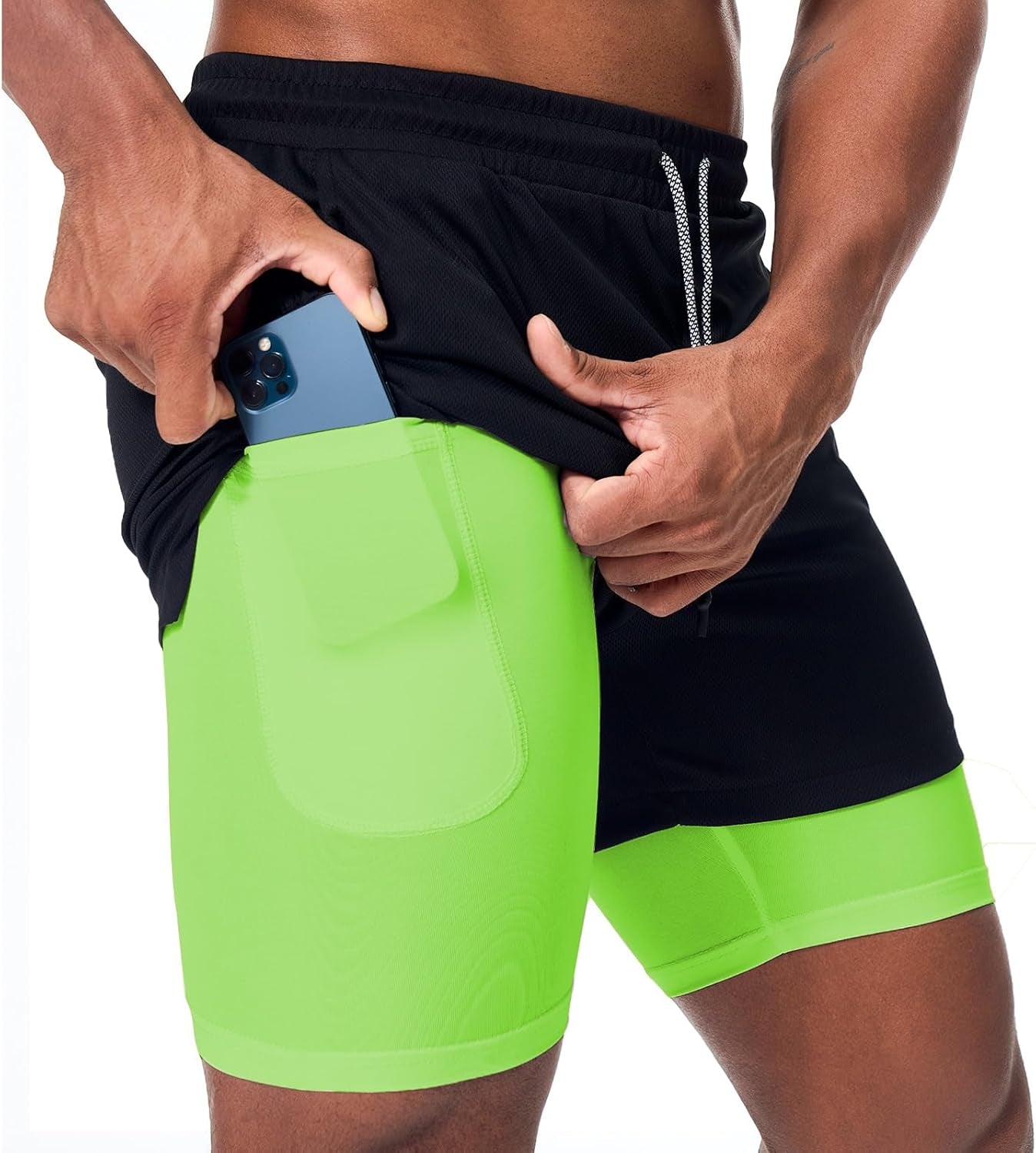 Surenow Men'S Athletic Running Shorts Quick Dry Workout Shorts 2 in 1 Shorts 5" Gym Running Shorts for Men with Phone Pocket
