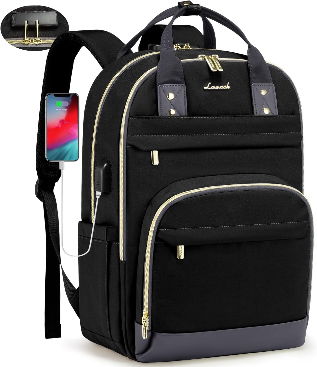 LOVEVOOK Laptop Backpack for Women & Men, Unisex Travel Anti-Theft Work Bag, Business Computer College Backpacks Purse, Casual Hiking Outdoor Carry on Daypack with Lock, Fits 15.6 Inch Laptop, Grey