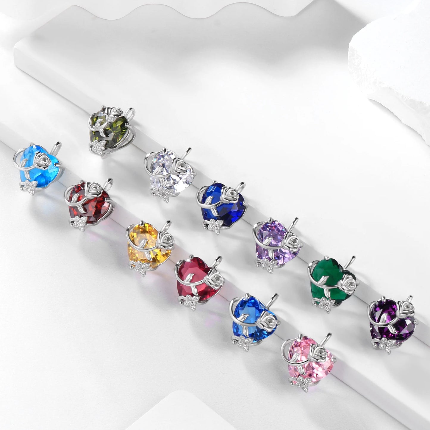 15MM Women Rose Heart Necklace October Birthstone 925 Sterling Silver Butterfly Flower Pendant Pink Tourmaline Jewelry Mother Valentine'S Day Gifts