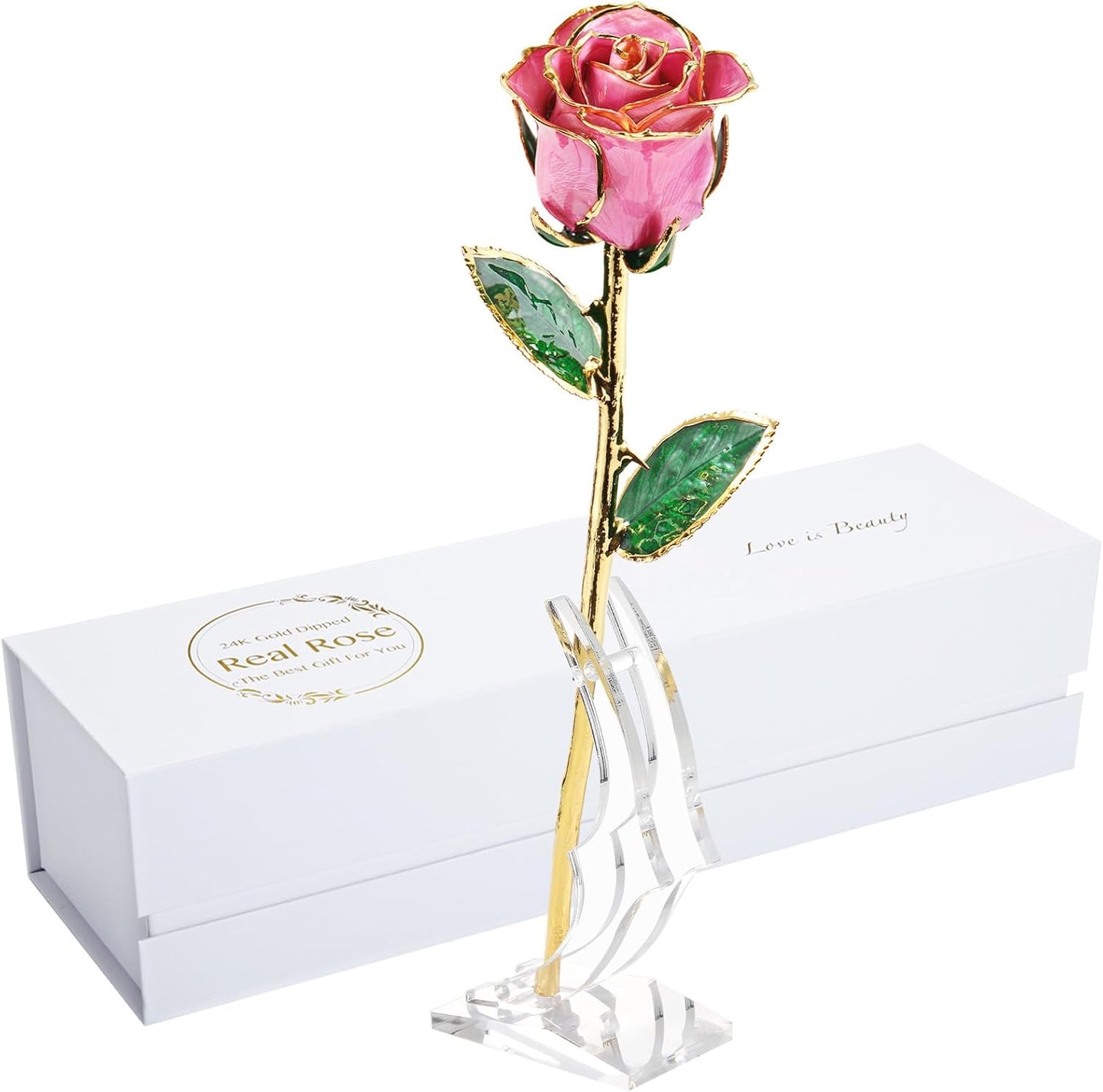 Romantic Rose Gift for Her,Eternity Gold Rose Flower 24K Gold Dipped Rose and Romantic Gift for Her Rose,Skyblue with Stand