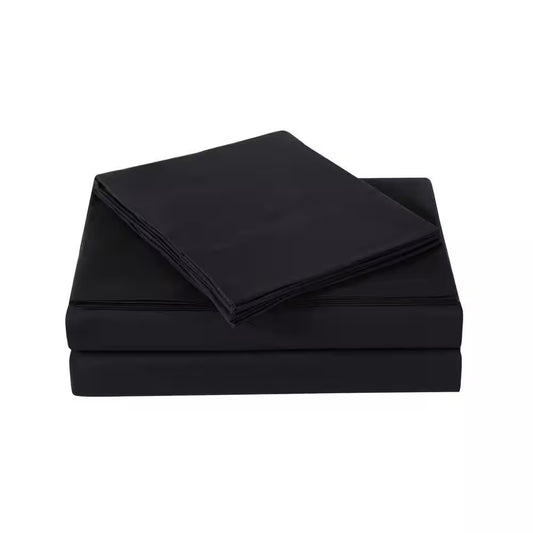 Black 3-Piece Solid 180 Thread Count Microfiber Twin Sheet Set