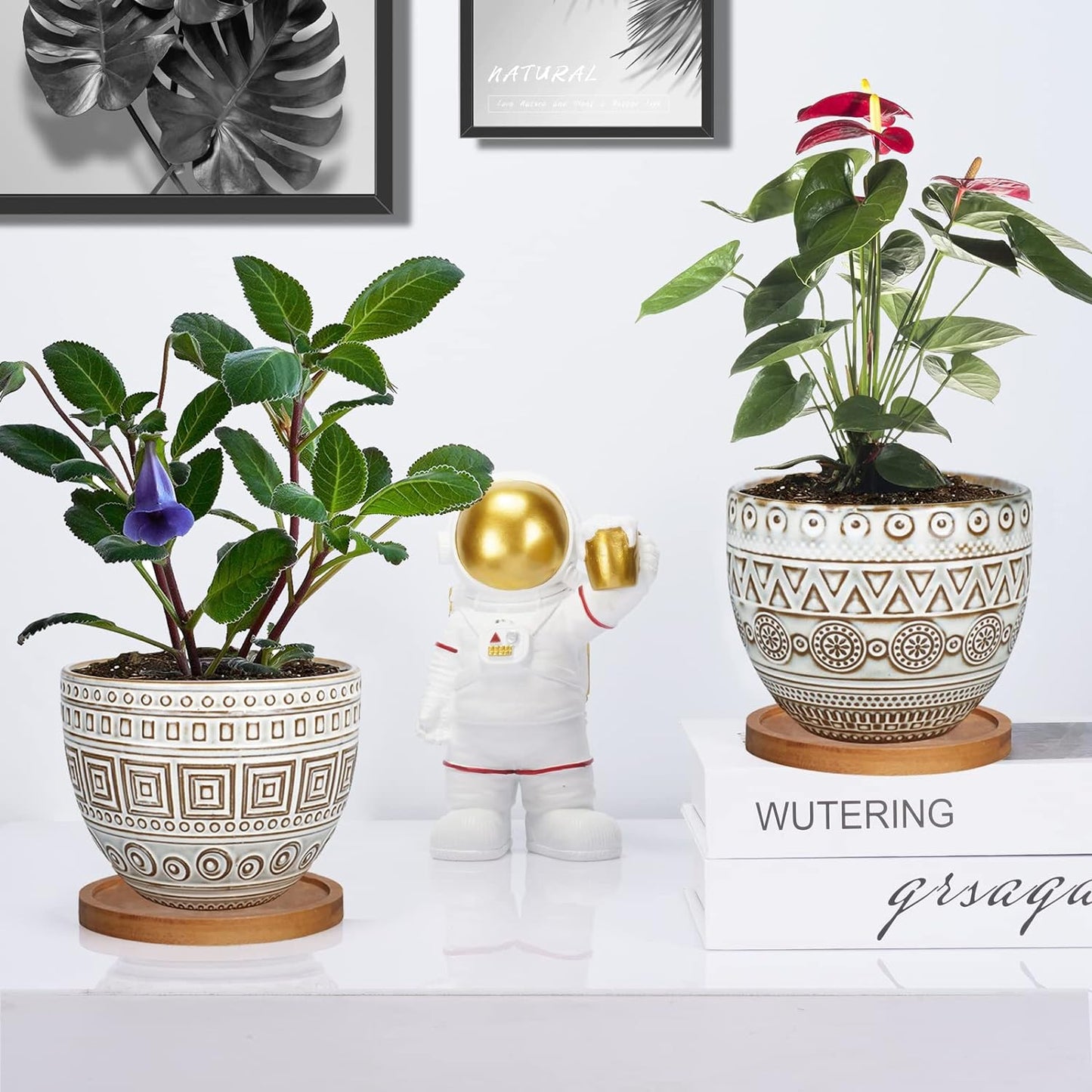 G Epgardening 5.5In Geometry Ceramic Planter Large round Succulent Planter Flower Pot Indoor and Outdoor Brown Set of 2