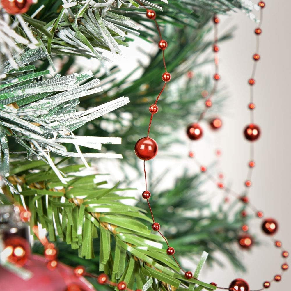66 Feet Christmas Tree Beads Garland, Fishing Line Artificial Pearls Beads String Roll Chain Faux Pearl Beaded Trims for Wedding Christmas and Holiday DIY Supplies(1-Pack)