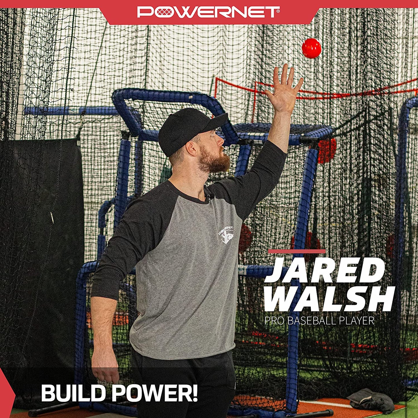 Powernet 7X7 DLX Practice Net + Deluxe Tee + Ball Caddy + 3 Pack Weighted Ball + Strike Zone Bundle | Baseball Softball Coach Pack | Pitching Batting Training Equipment Set | 7' X 7' (Navy)