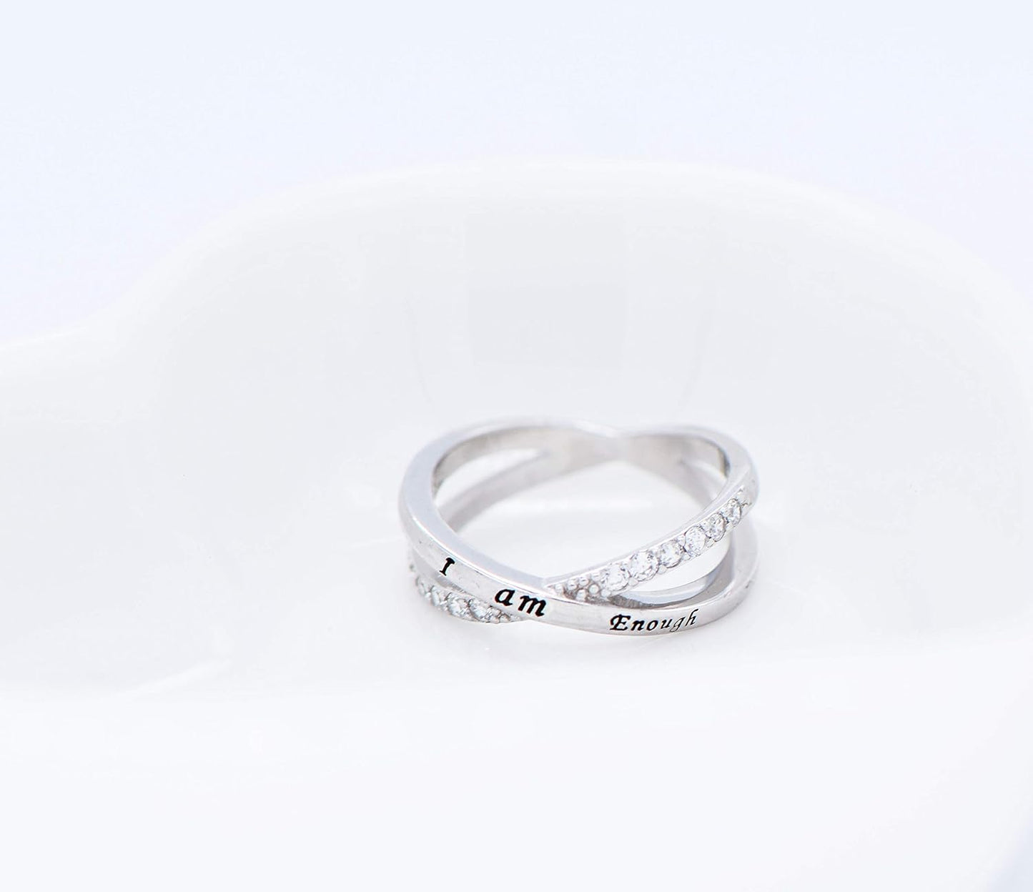 I Am Enough Ring Sterling Silver CZ Ring for Women Girls Size 5-10