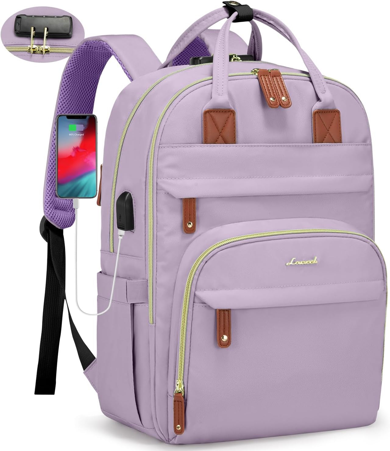 LOVEVOOK Laptop Backpack for Women & Men, Unisex Travel Anti-Theft Work Bag, Business Computer College Backpacks Purse, Casual Hiking Outdoor Carry on Daypack with Lock, Fits 15.6 Inch Laptop, Grey