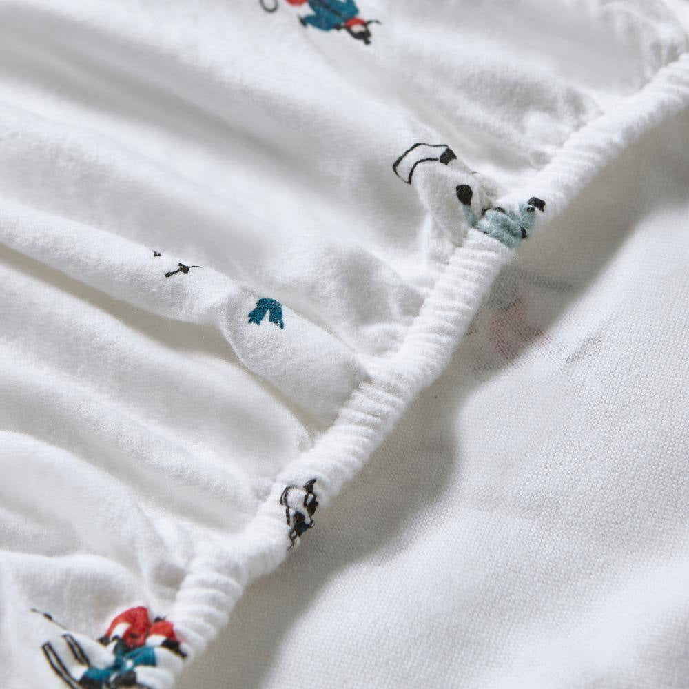 Ski Slope 4-Piece White and Multi-Colored Graphic Flannel King Sheet Set