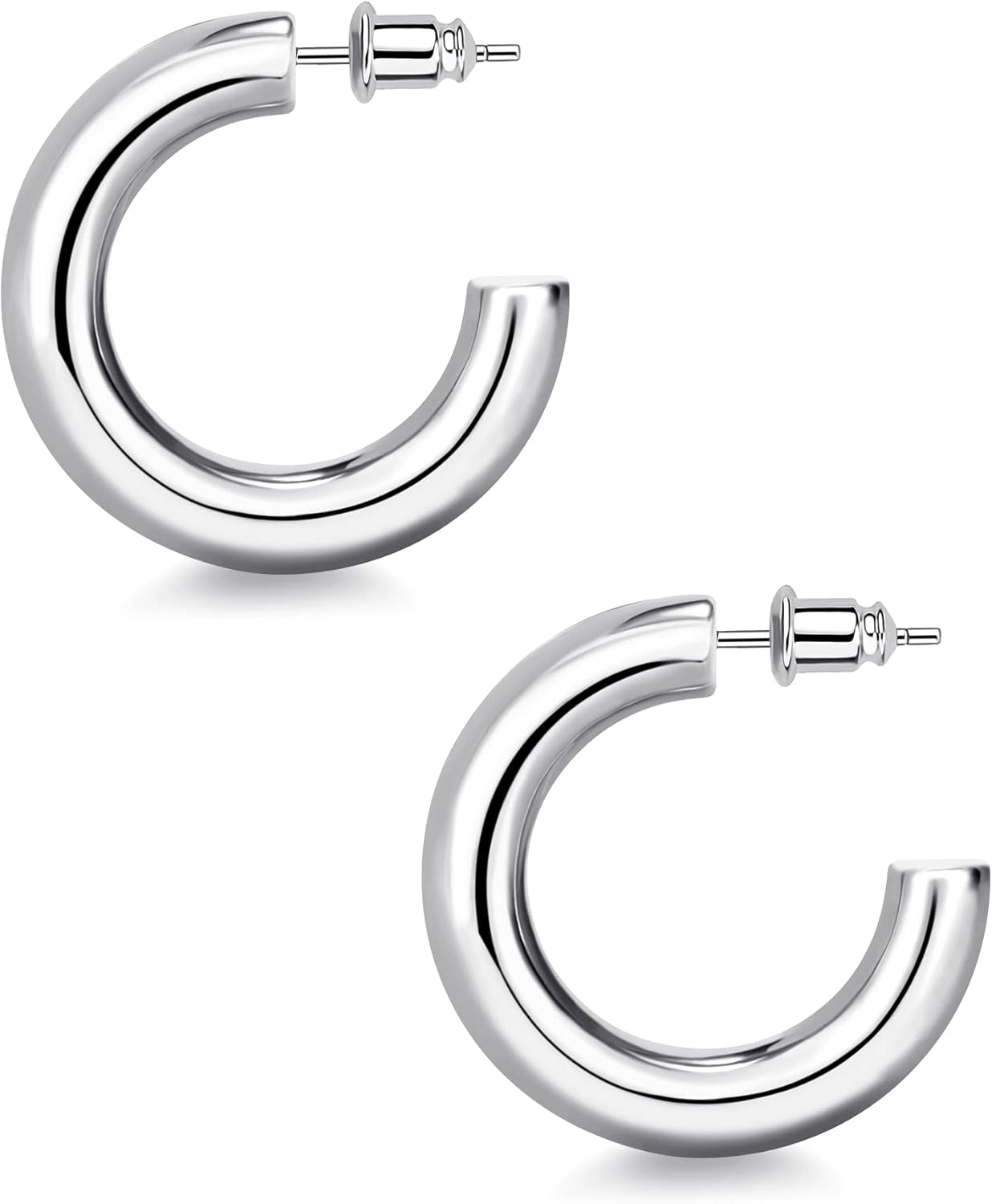 Wowshow Gold Hoop Earrings, 14K Gold Plated Chunky Small Hoop Earrings for Women Lightweight Jewelry Gifts 14/20/30/35/45MM