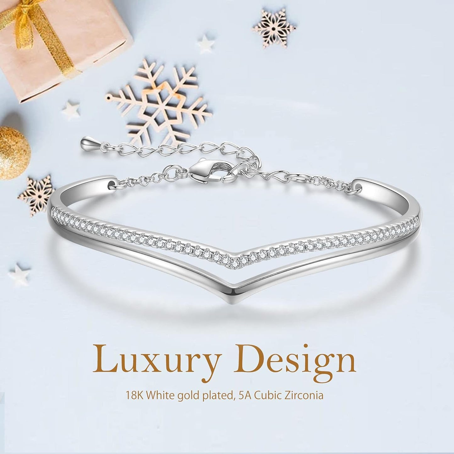 Praelinos Minimalistic Bracelets for Women White/Rose Gold Plated Charm Silver Tone Bracelet 5A Cubic Zirconia Jewelry Christmas Birthday Valentine Mother'S Day Gifts for Mom Women Wife Her