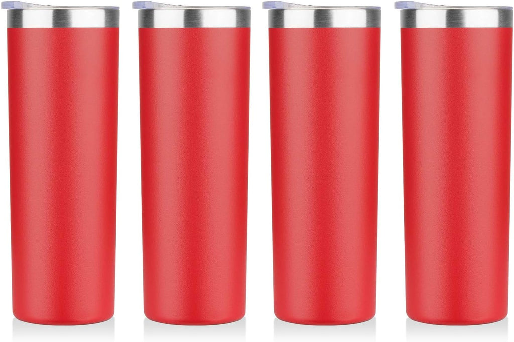 HASLE OUTFITTERS 20 Oz Skinny Tumblers Bulk Set, Stainless Steel Insulated Slim Tumblers with Lids Travel Water Cups(Stainless Steel, 8)