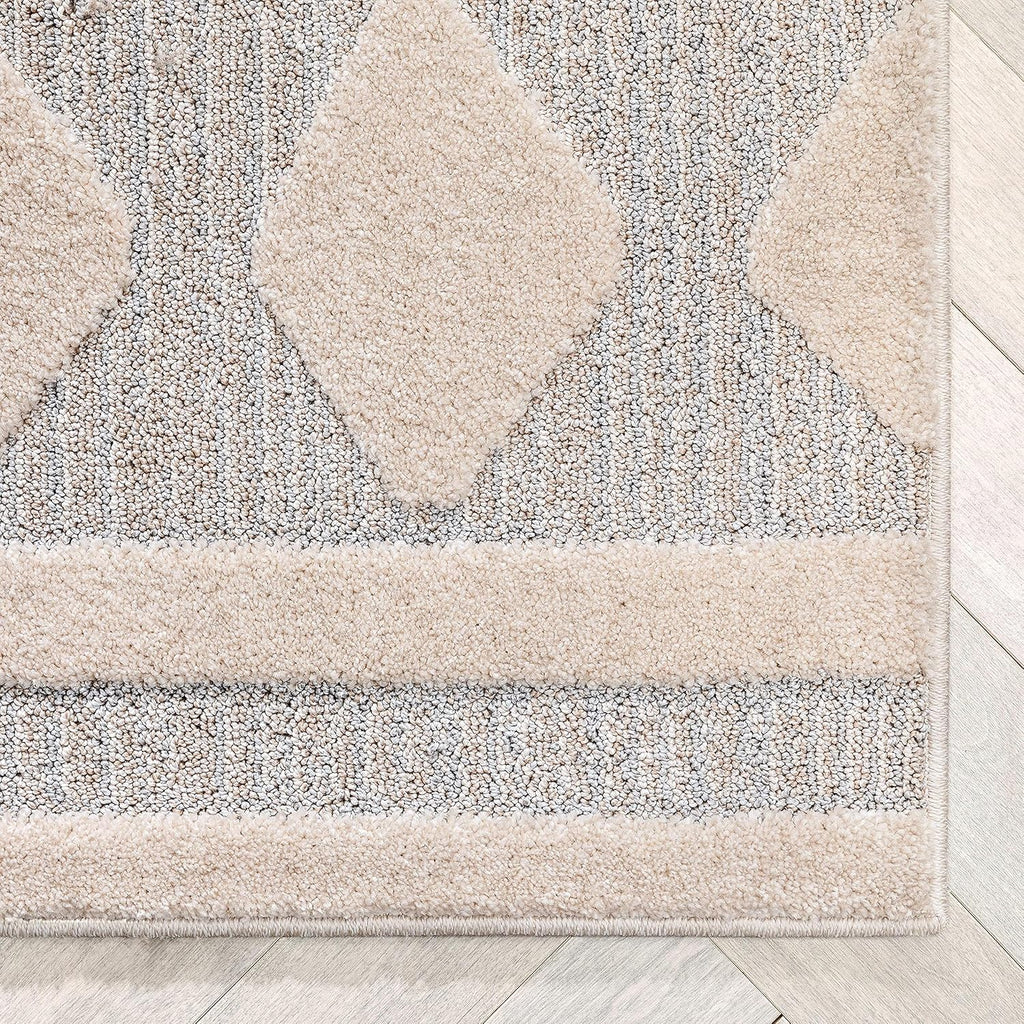 Well Woven Harlow Zara Tribal Moroccan Diamond Pattern Beige High-Low 5'3" X 7'3" Area Rug